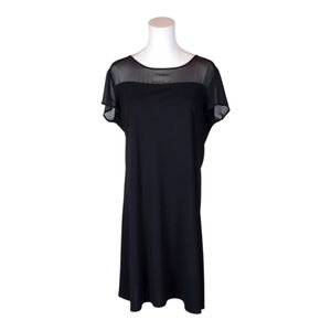 Vince Camuto Black Sheer Panel Shift Dress Size M Classic LBD Minimalist